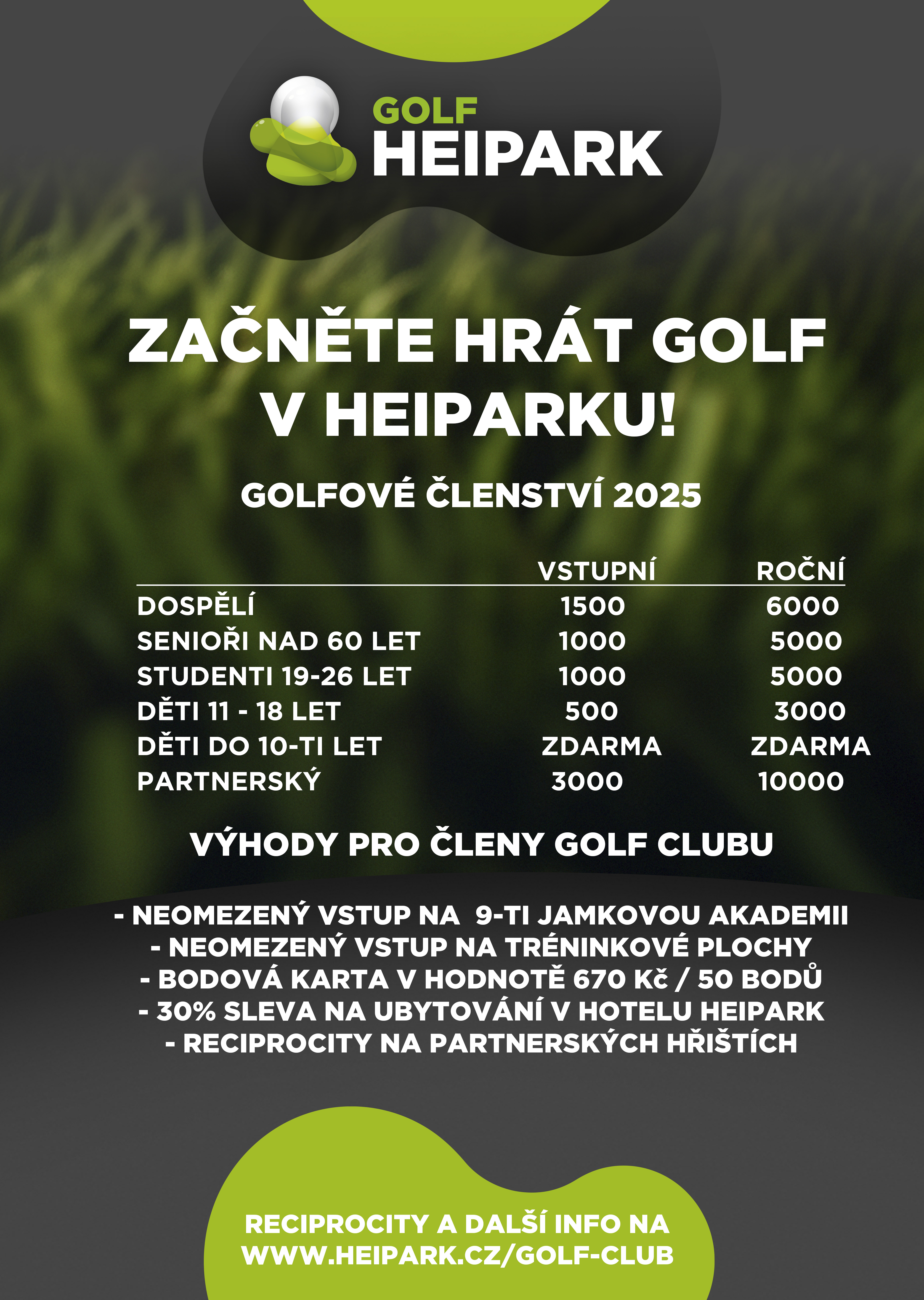 GOLF HEIPARK ČLENSTVÍ 2025
